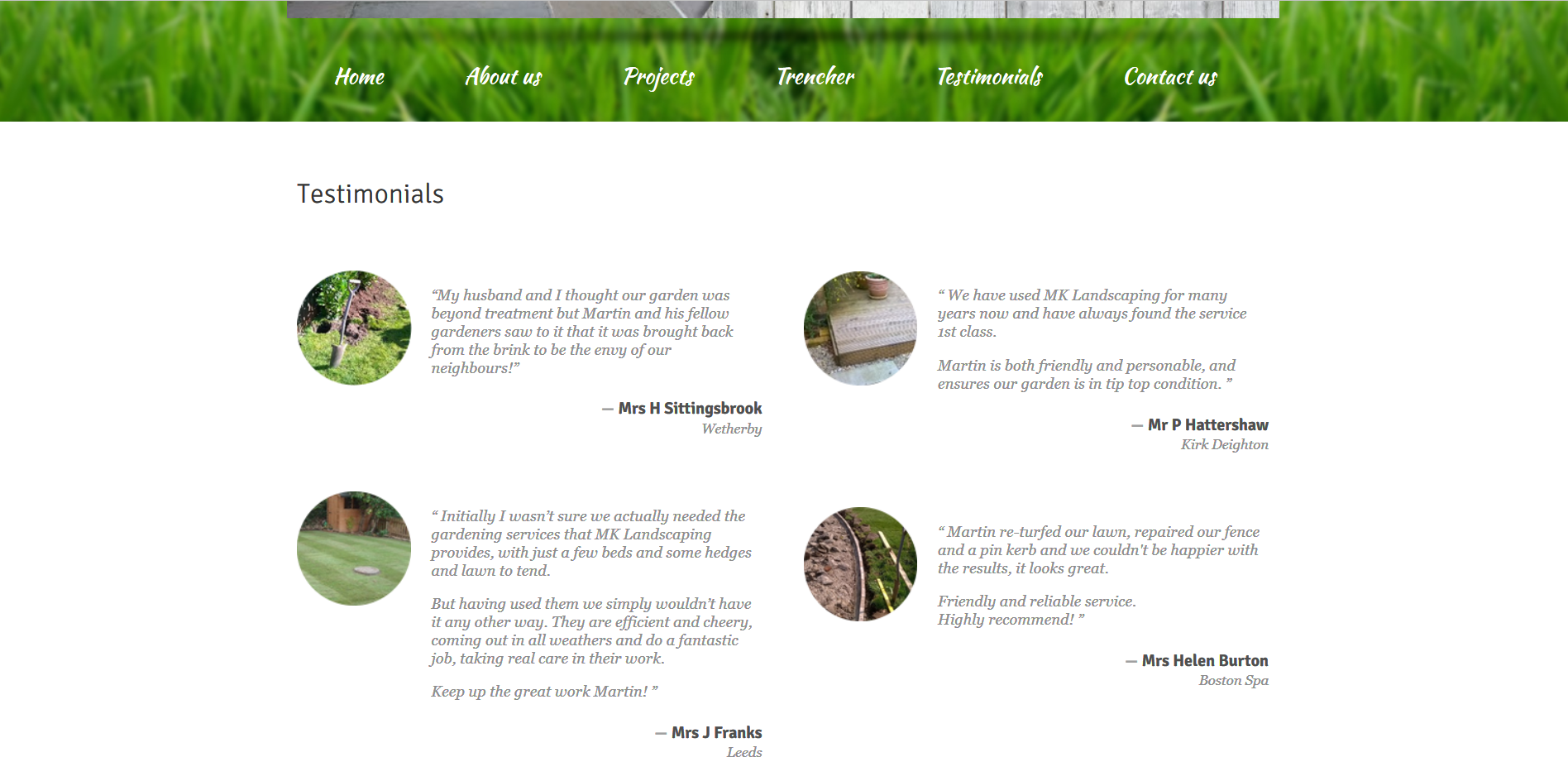 Sample of the design work on the Martin Kay Landscaping website